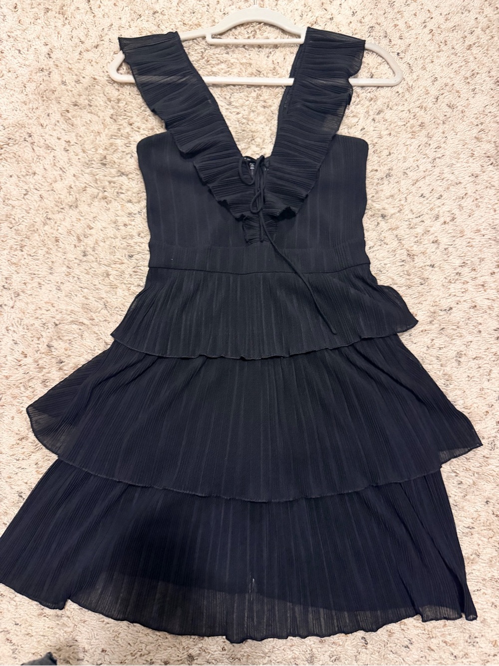 Express Black Tiered Ruffle V-Neck Dress